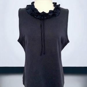 J. Crew Navy Sleeveless Blouse with Ruffle Collar (size L)